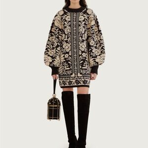 Black and Cream Pineapple Garden Mini Sweater Dress